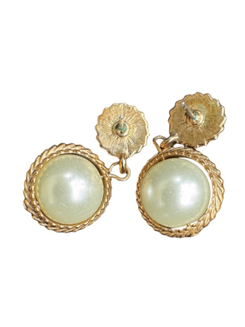 Faux Pearl Globe Gold Tone Earrings - Picture 2 of 7